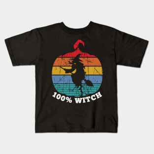 100 Witch Retro Sunset Pumpkin Kids T-Shirt